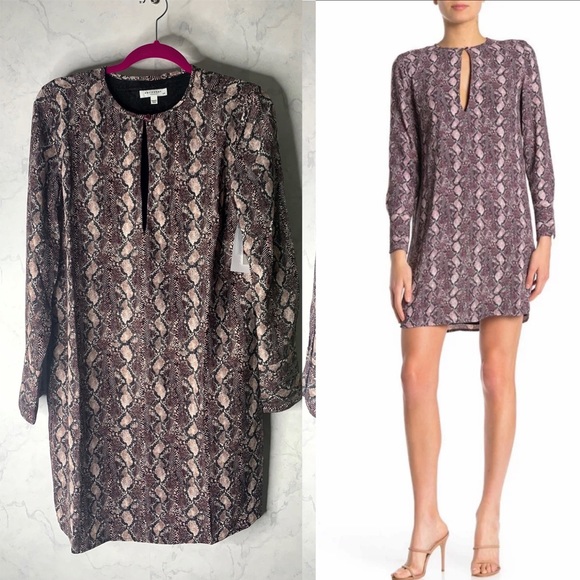 Equipment Bonnie long sleeve shift dress in pink purple python - Picture 1 of 6